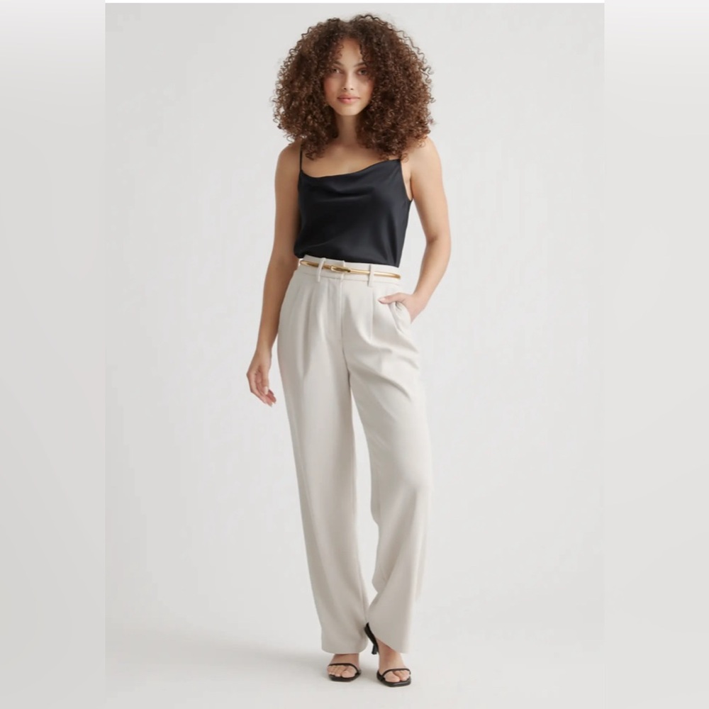 Quince Stretch Wide Leg Pleated Pants size 6. Color Sand. New.
